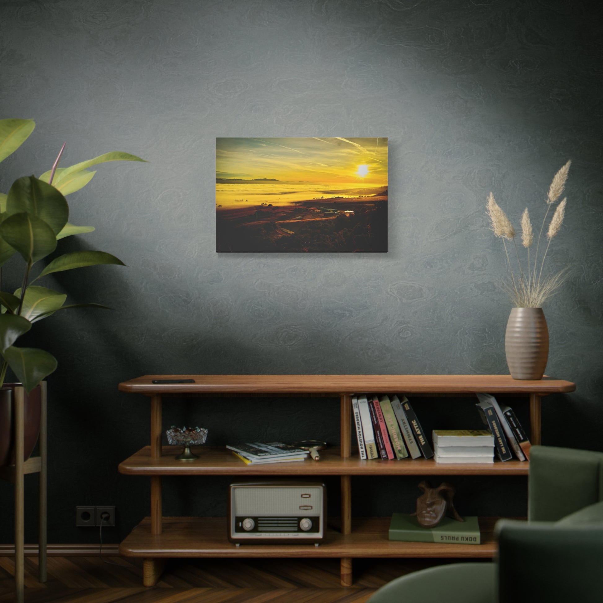 Golden Carmel Valley sunrise canvas print above coastal fog, original photography by Keith Cutrone