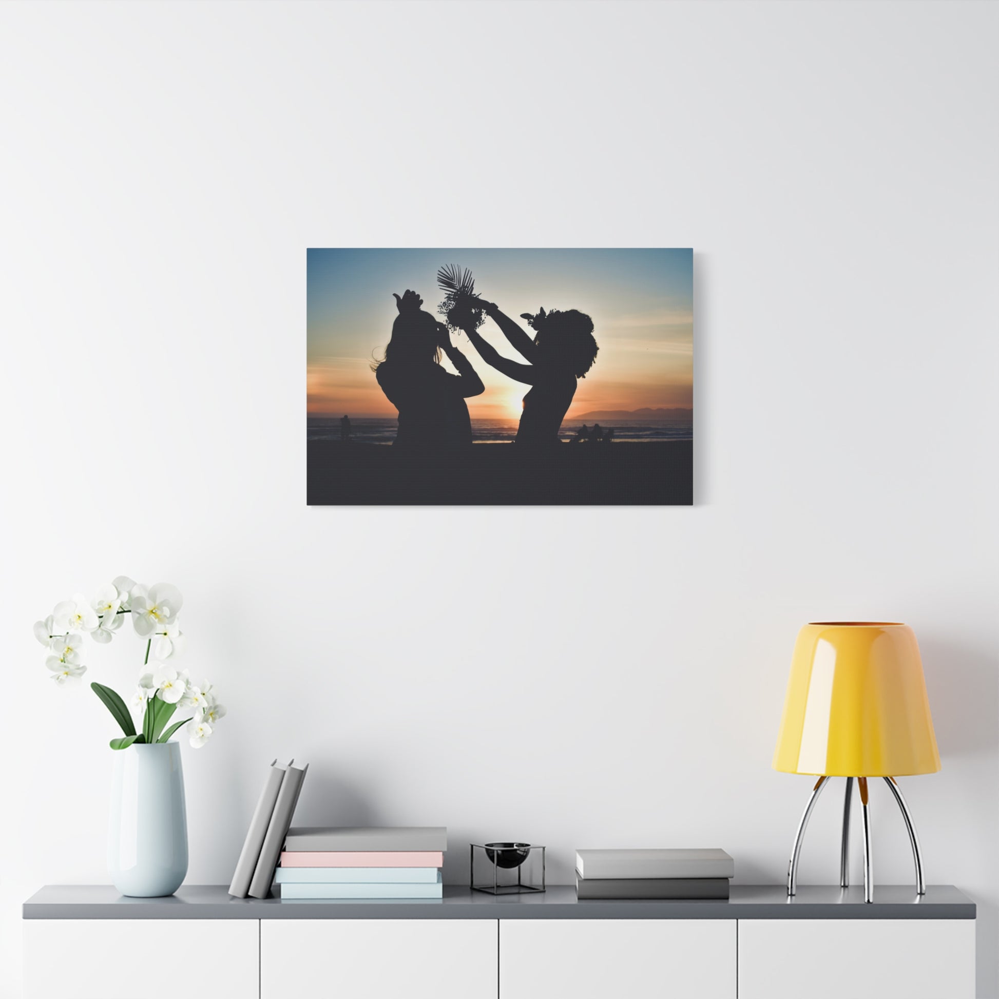 Pismo Beach sunset silhouettes canvas print, original photography by Keith Cutrone