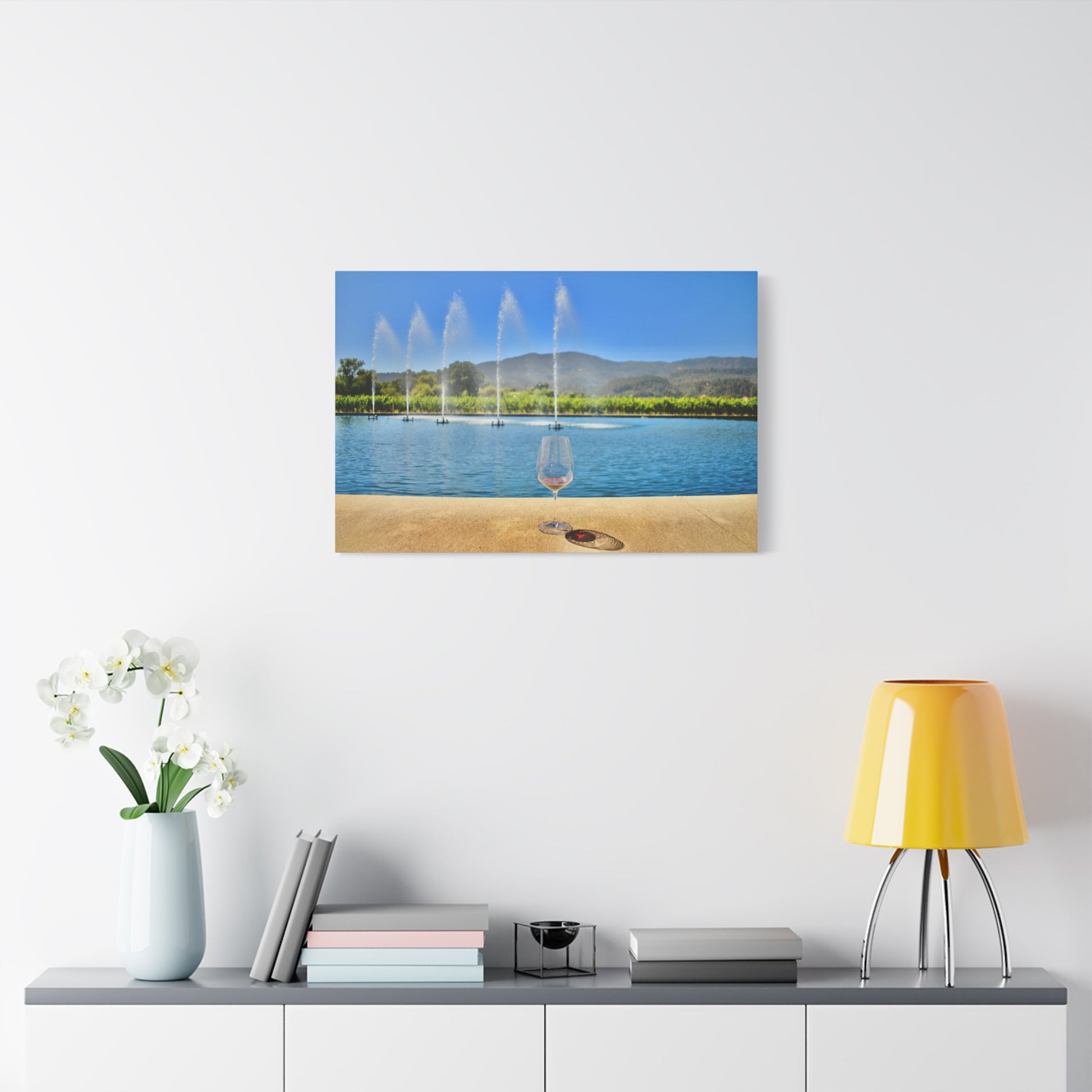 Napa Valley wine and water reflection canvas print, original photography by Keith Cutrone